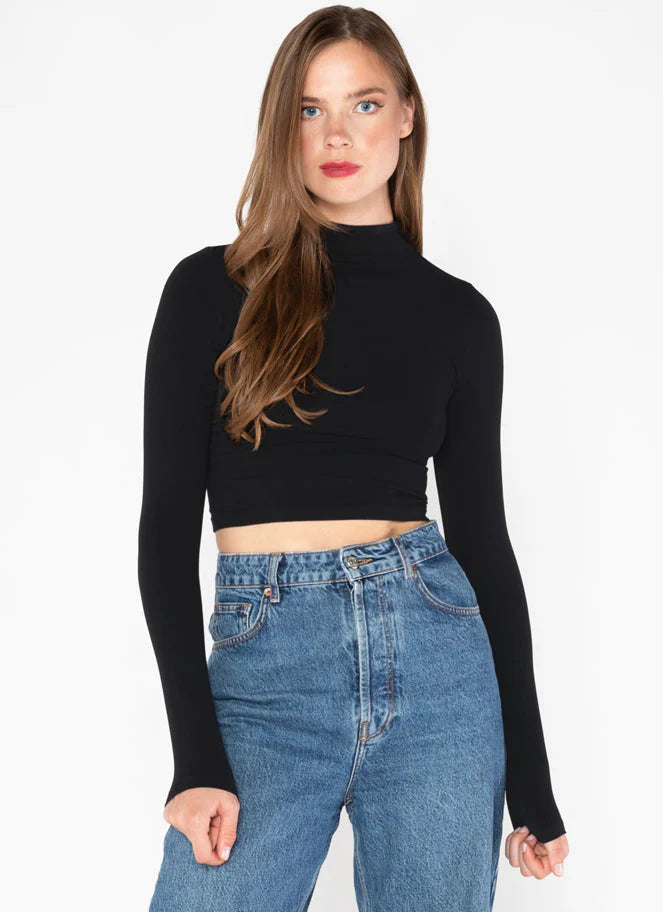 Bamboo L/S Crop Mock Neck Top