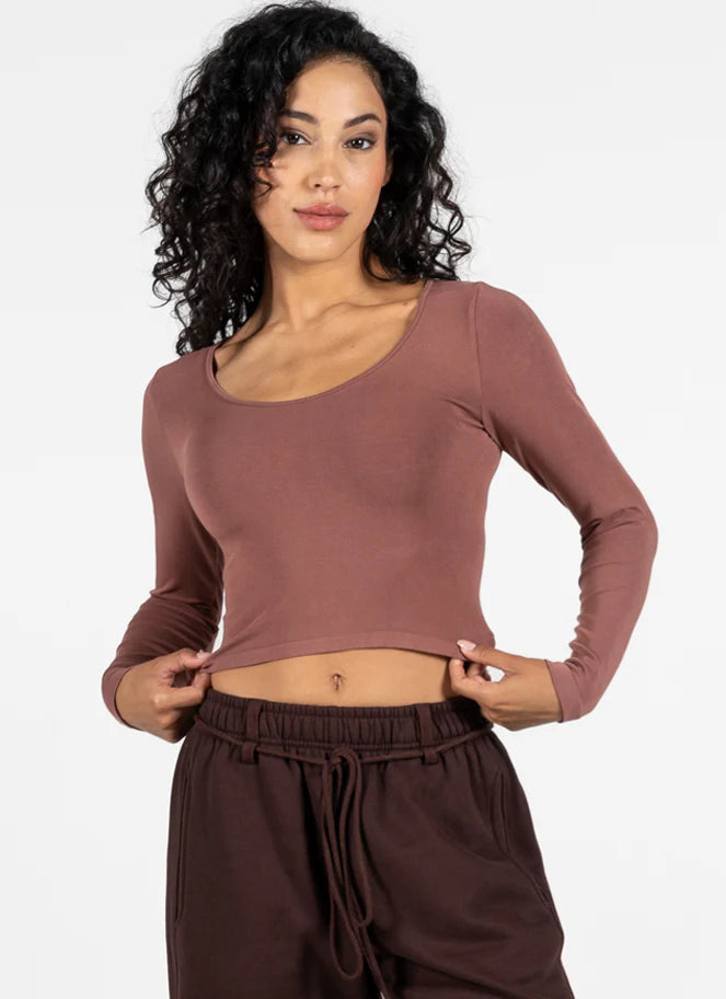 Bamboo L/S Crop Scoop Neck
