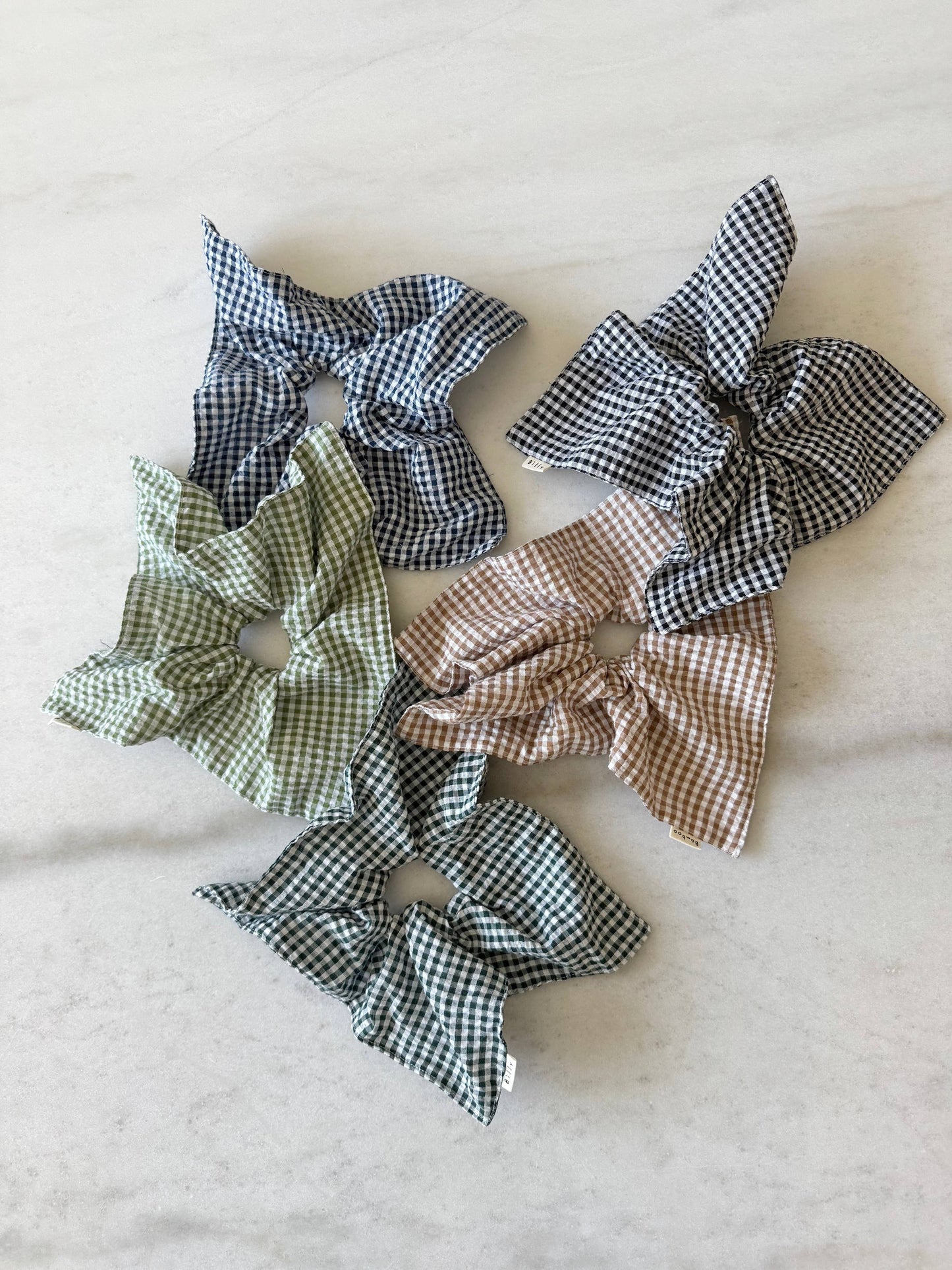 Mini Gingham Diamond Scrunchies - Neutral