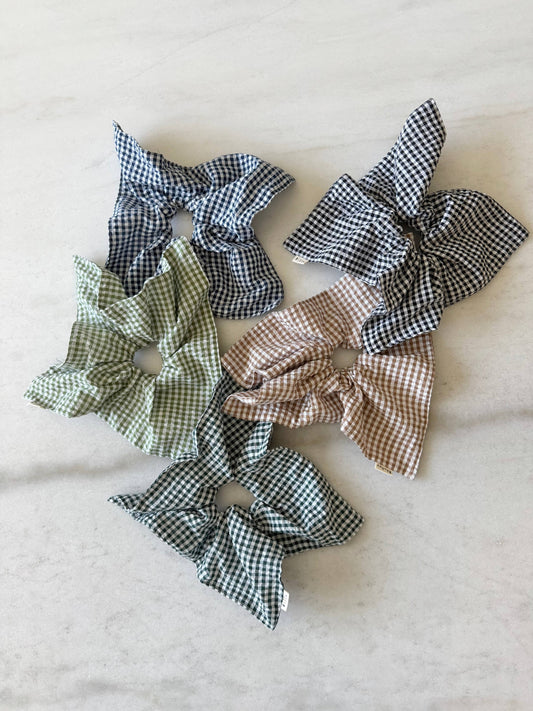Mini Gingham Diamond Scrunchies - Neutral