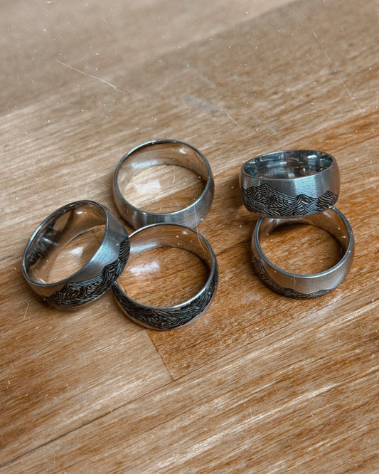 Stainless Steel Engraved Mountain Ring