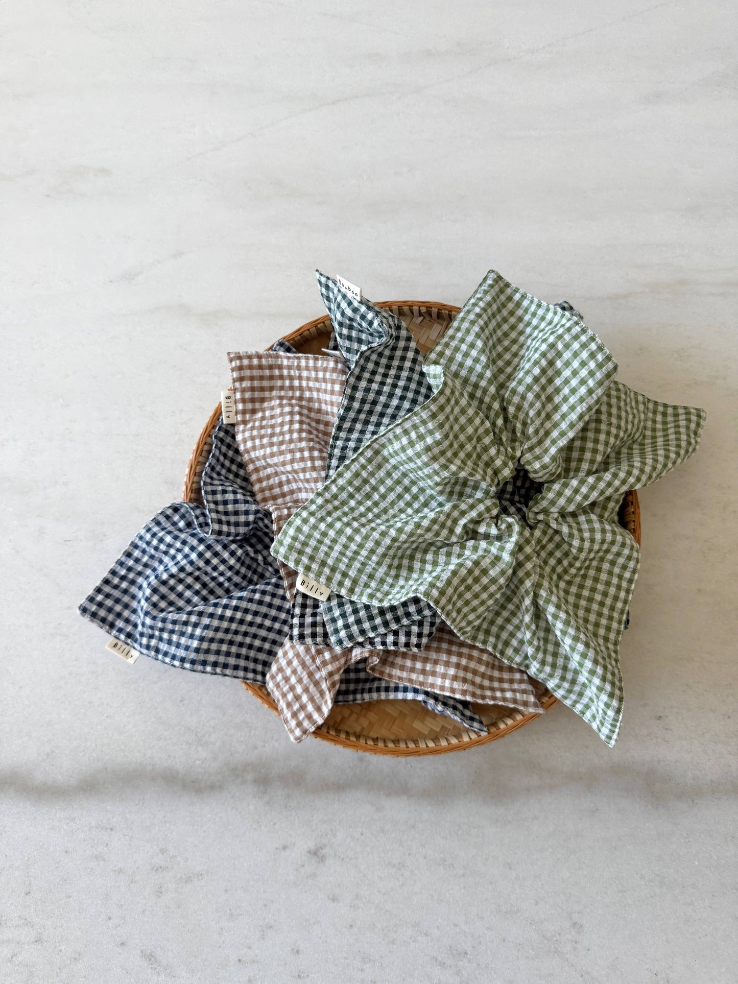 Mini Gingham Diamond Scrunchies - Neutral
