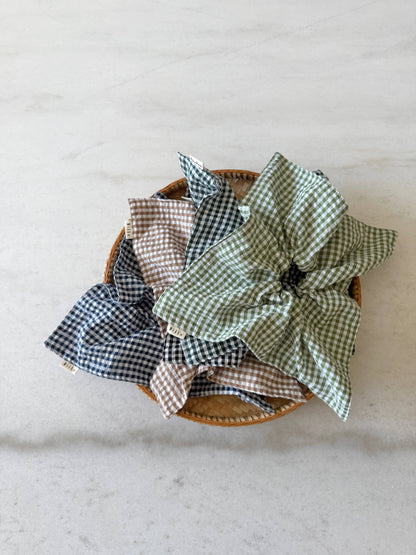 Mini Gingham Diamond Scrunchies - Neutral