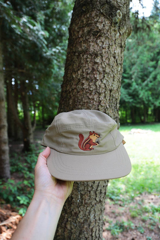 5 Panel - Khaki Nylon - Squirrel Embroidery