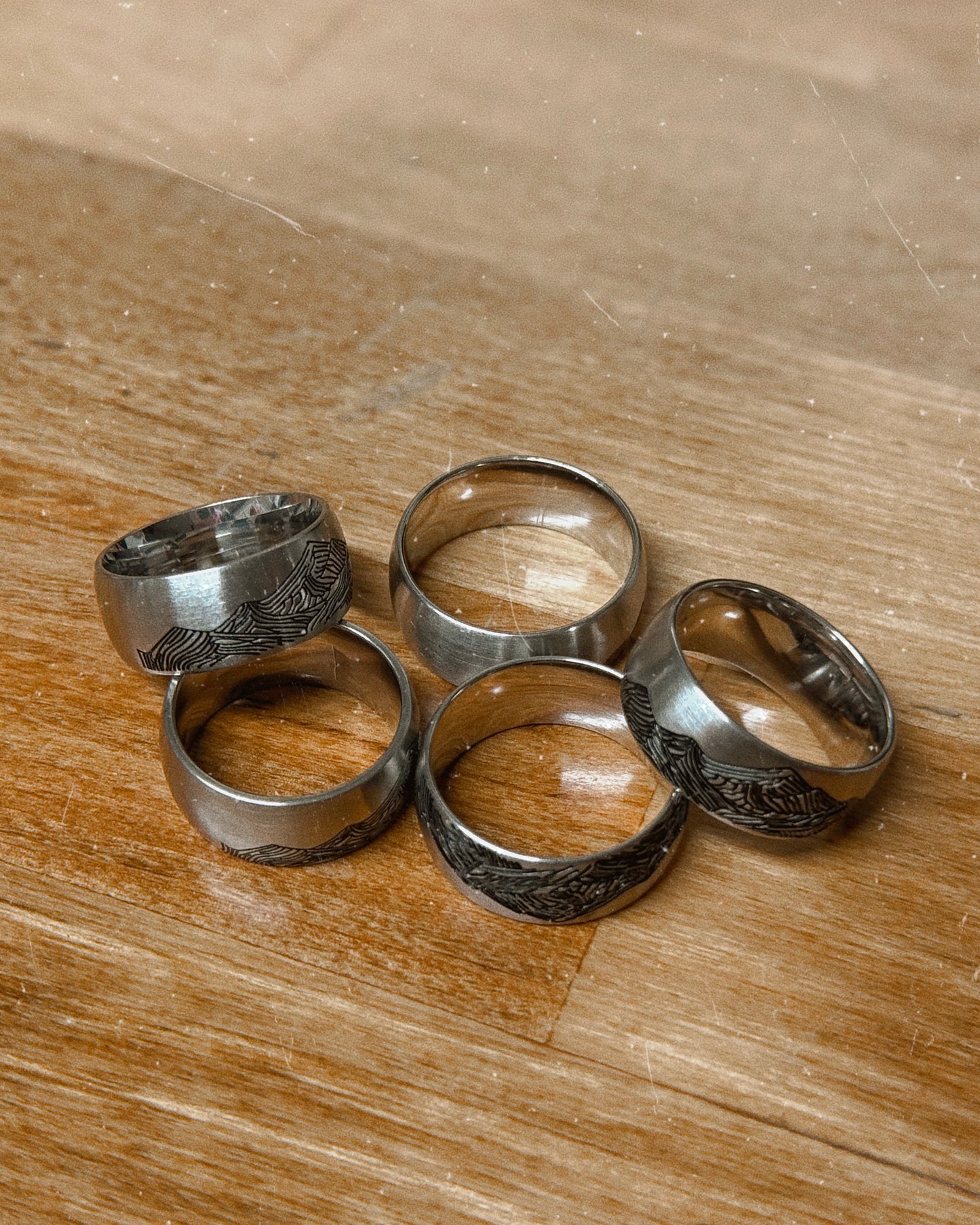 Stainless Steel Engraved Mountain Ring