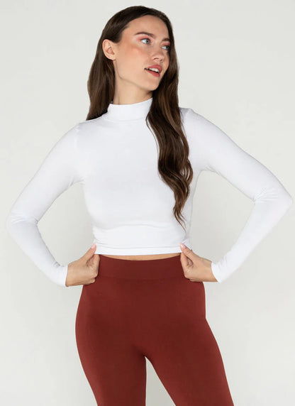 Bamboo L/S Crop Mock Neck Top
