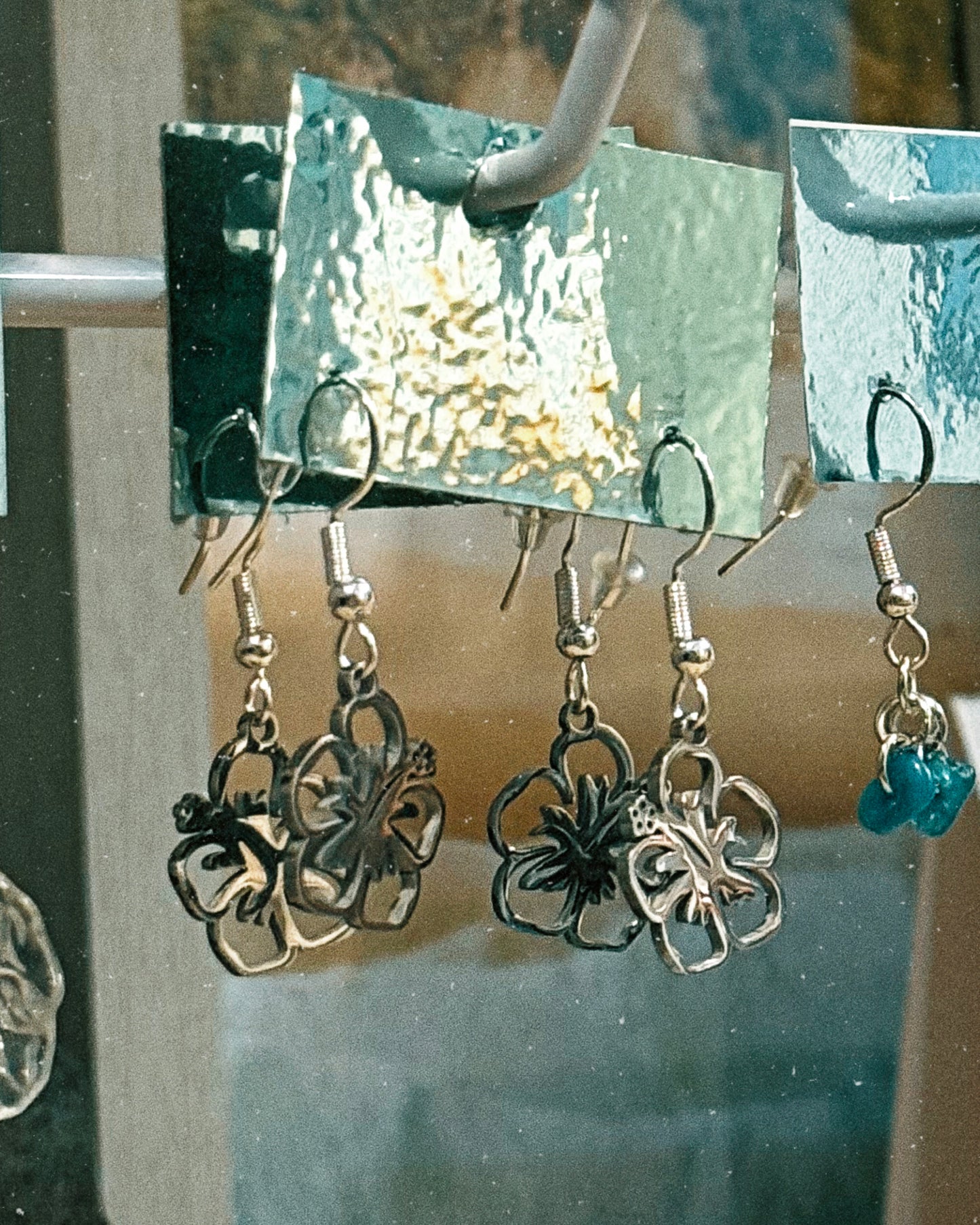 Silver Hibiscus “Shepards-hook” Earrings