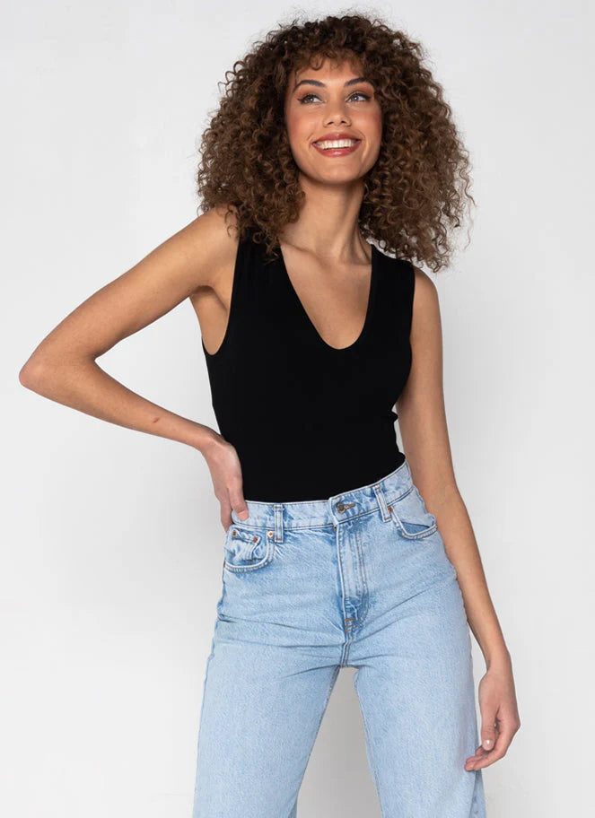 Bamboo Deep-V Rib Thong Bodysuit