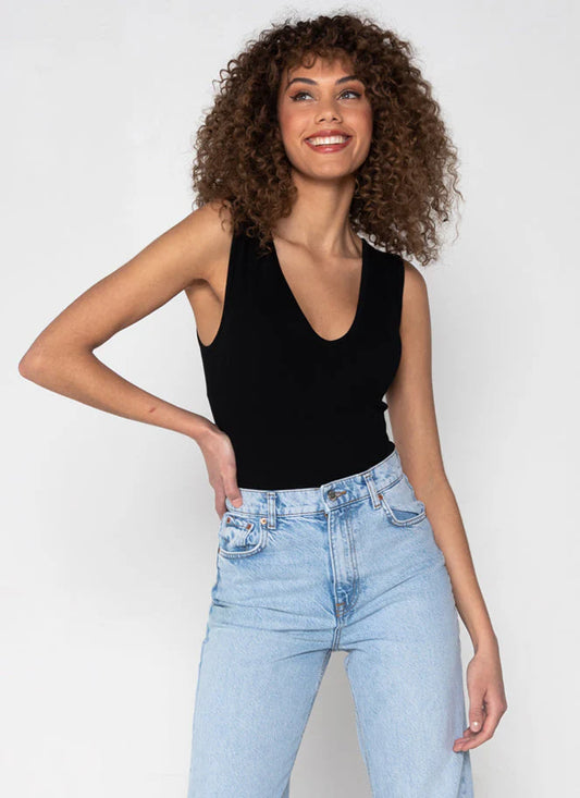 Bamboo Deep-V Rib Thong Bodysuit