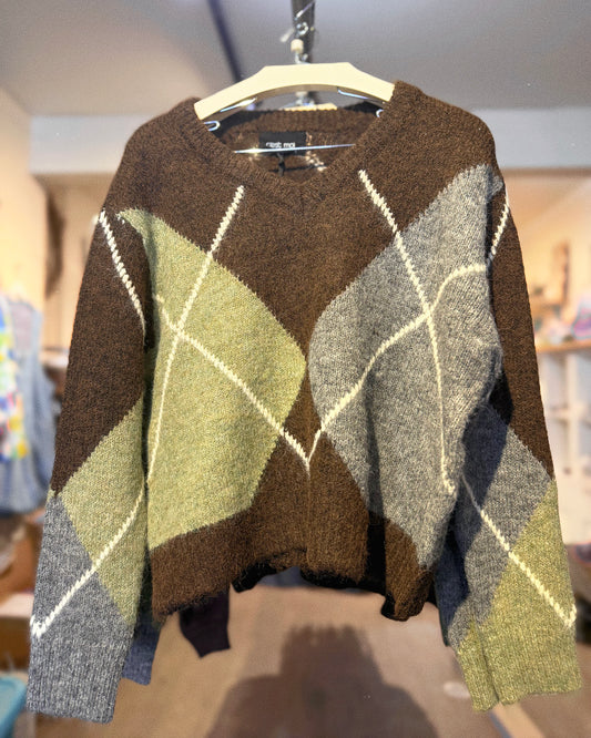 Brushed Relaxed Fit Argyle Sweater