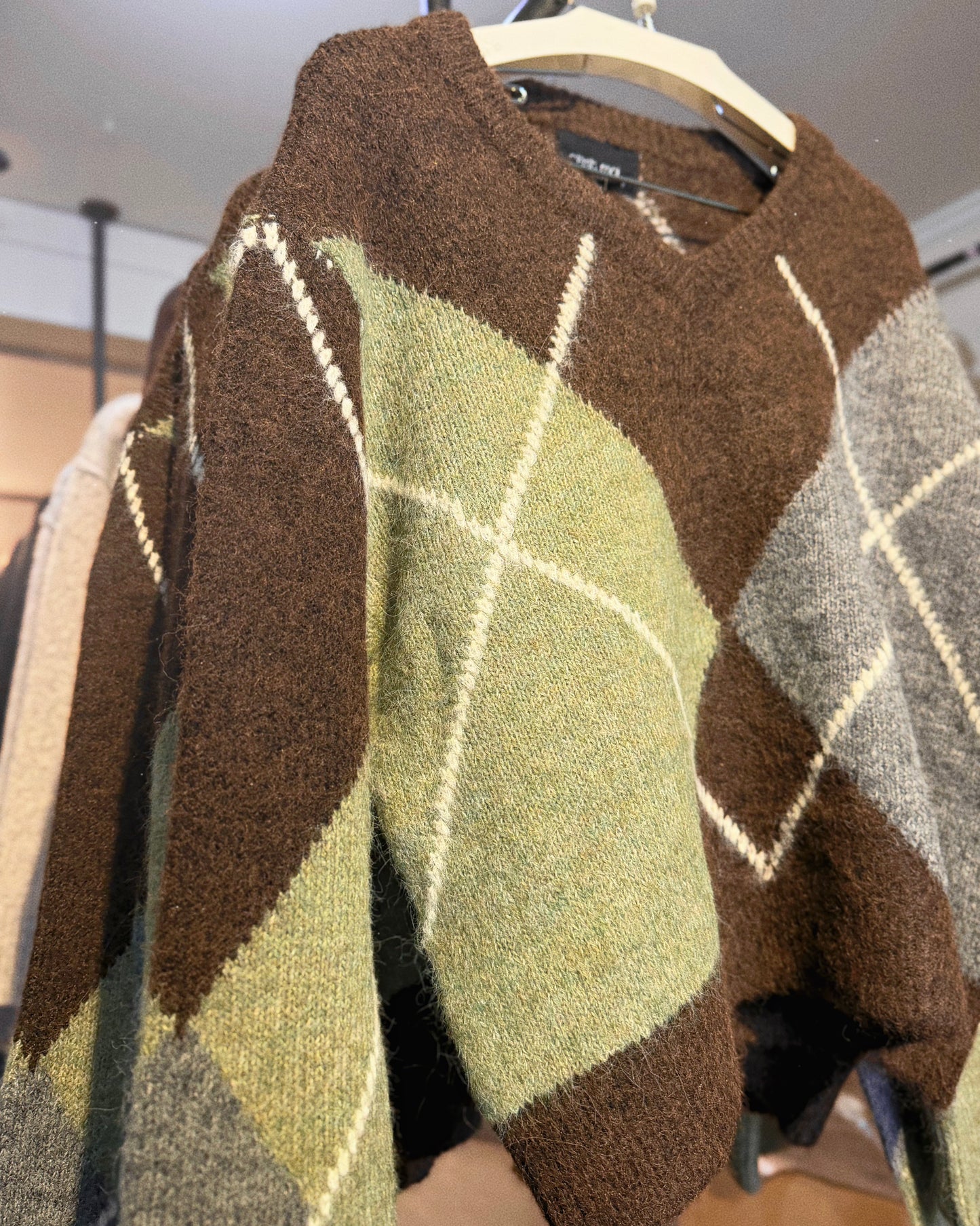 Brushed Relaxed Fit Argyle Sweater