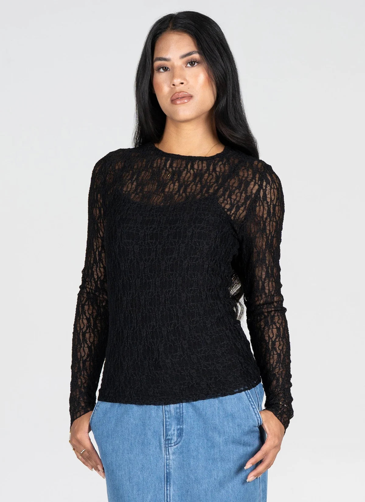 Stretch Lace Crew Neck