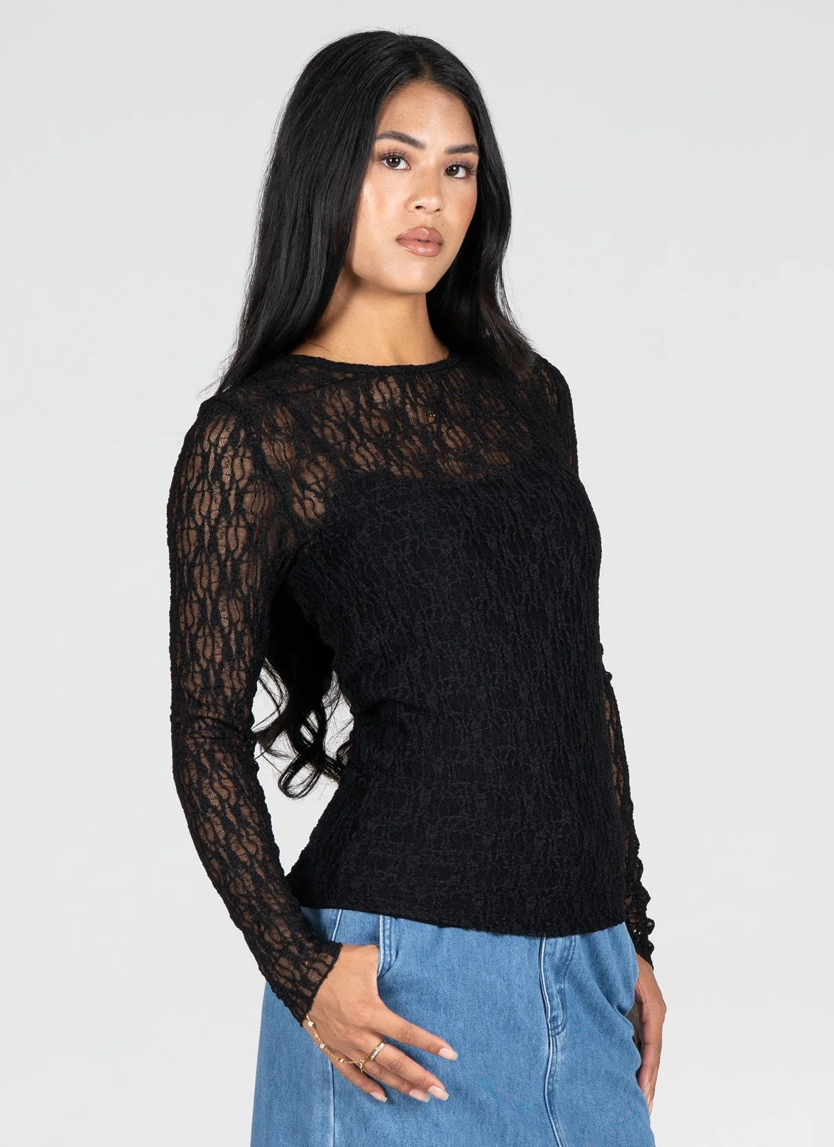 Stretch Lace Crew Neck