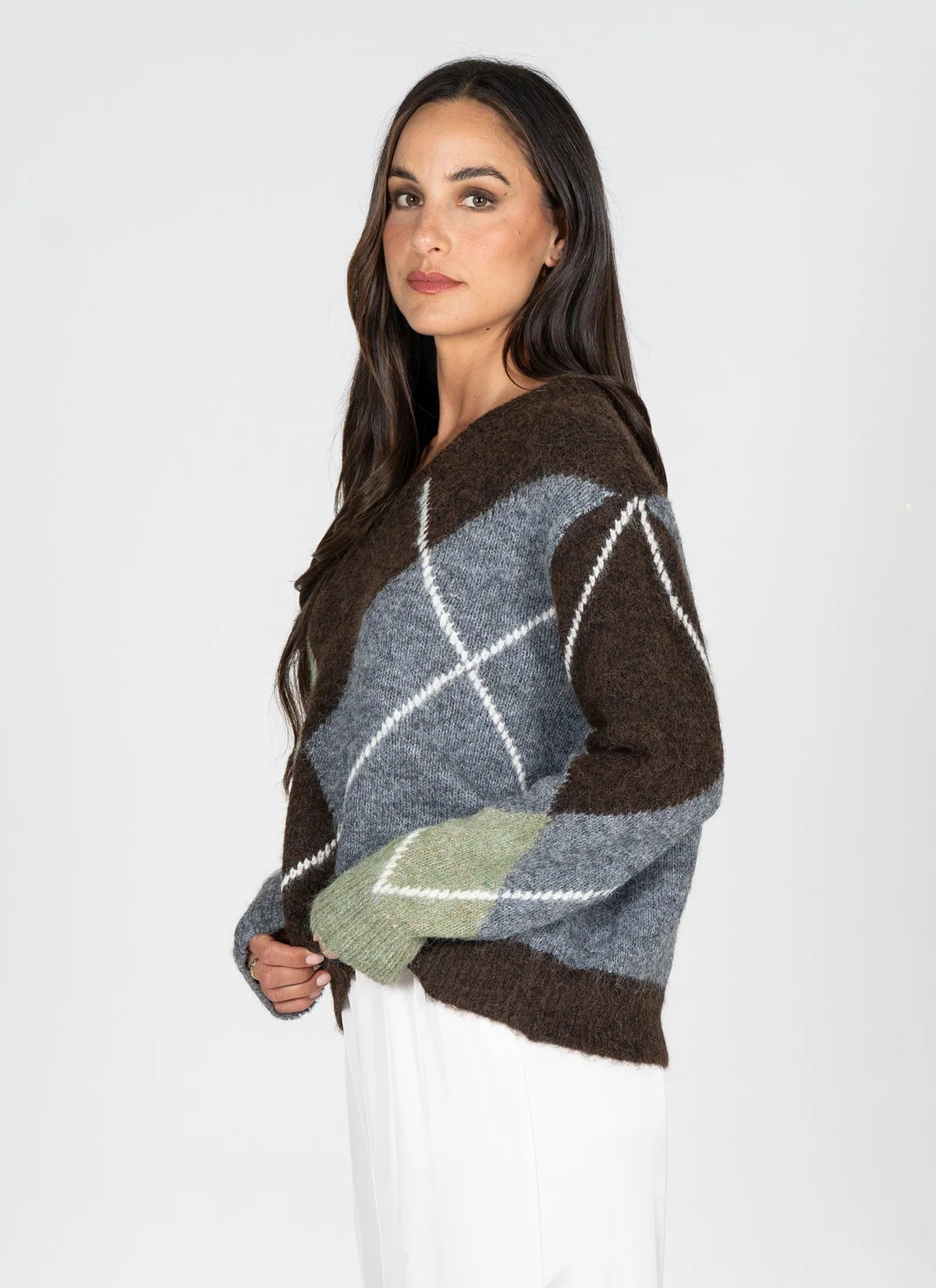 Brushed Relaxed Fit Argyle Sweater