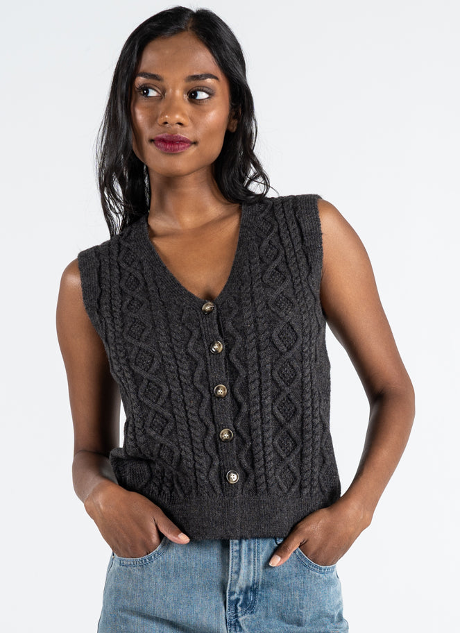 Button Down Cable Knit Vest - Wild and Heart