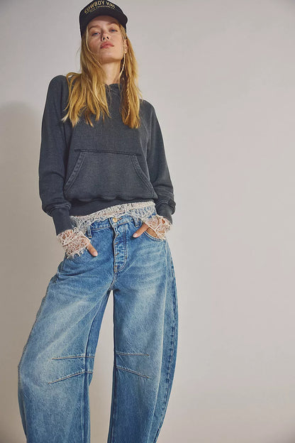 We The Free Good Luck Mid-Rise Barrel Jeans