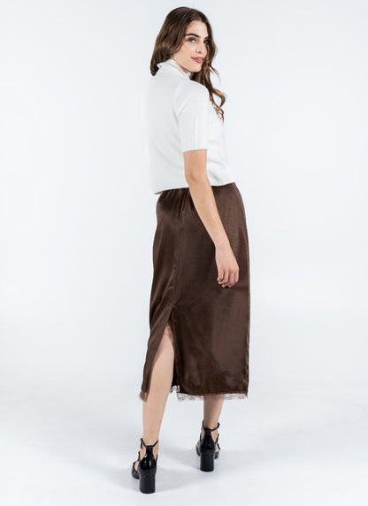 Satin Skirt W/ Lace Trim - Wild and Heart