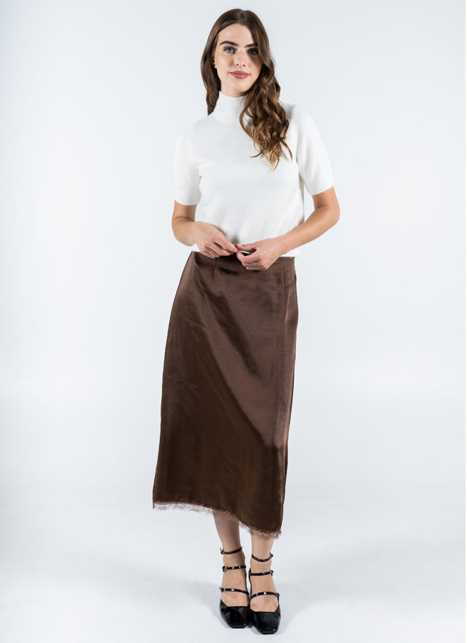 Satin Skirt W/ Lace Trim - Wild and Heart